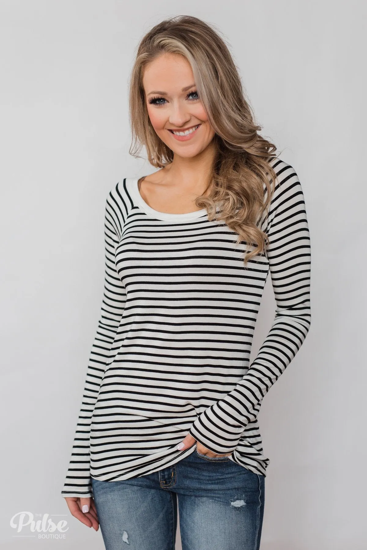 Everyday Striped Long Sleeve Top- White & Black