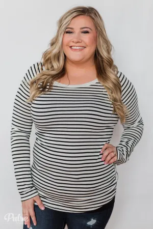 Everyday Striped Long Sleeve Top- White & Black
