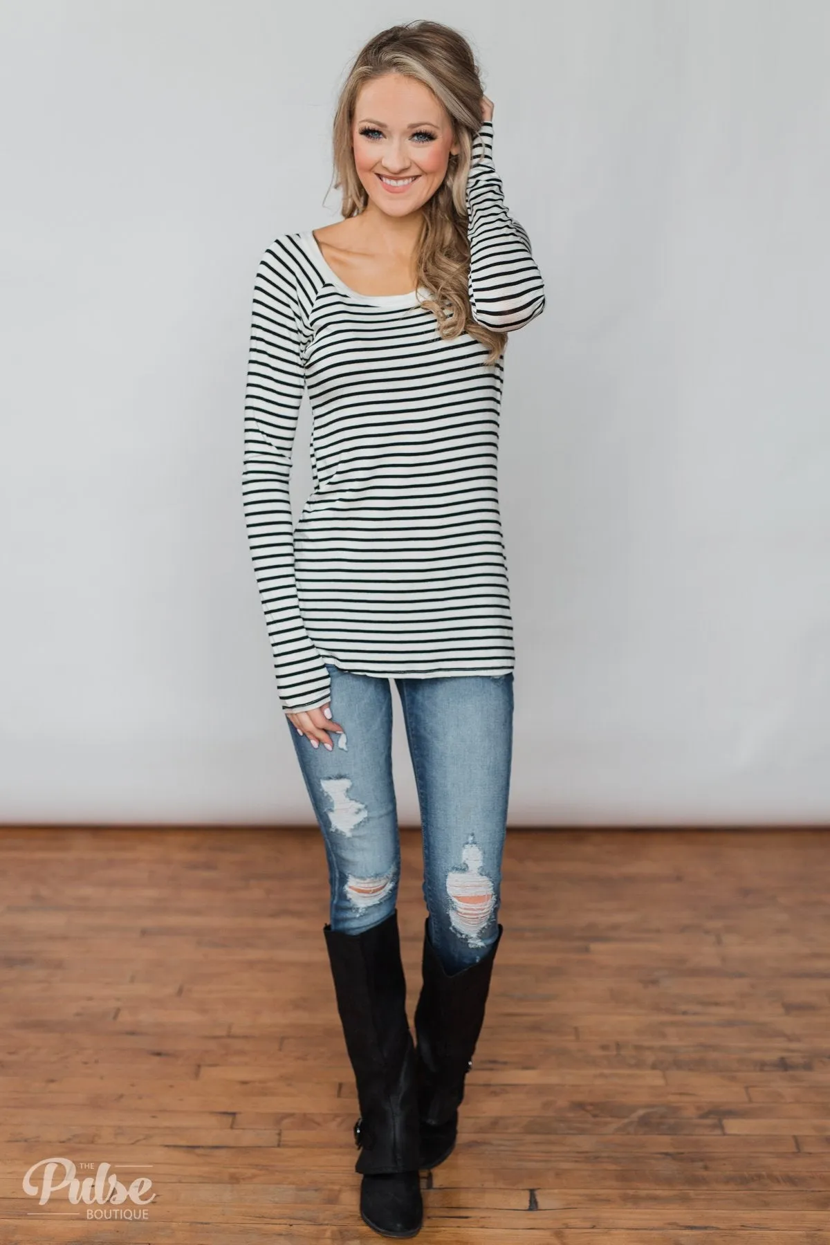 Everyday Striped Long Sleeve Top- White & Black
