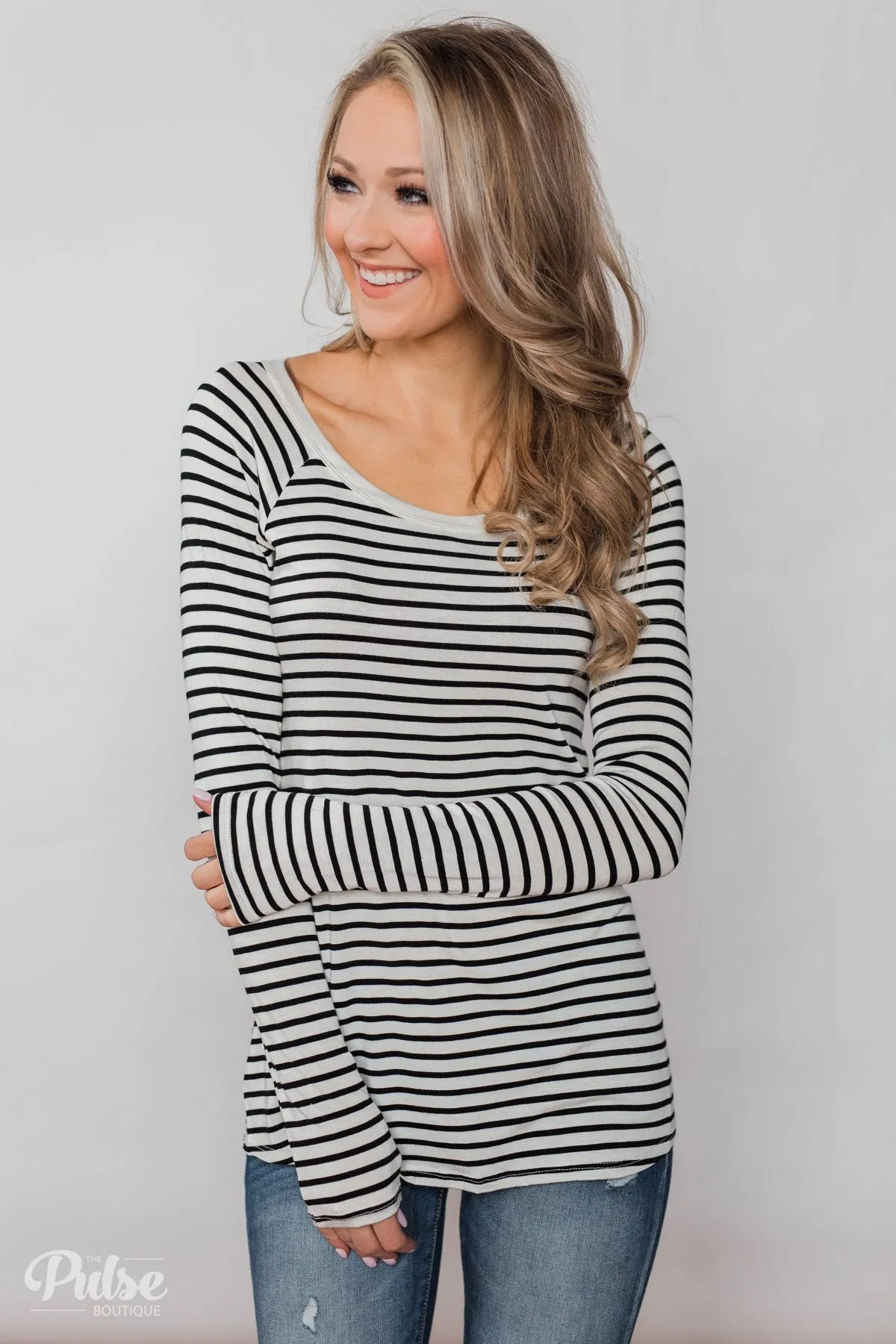 Everyday Striped Long Sleeve Top- White & Black