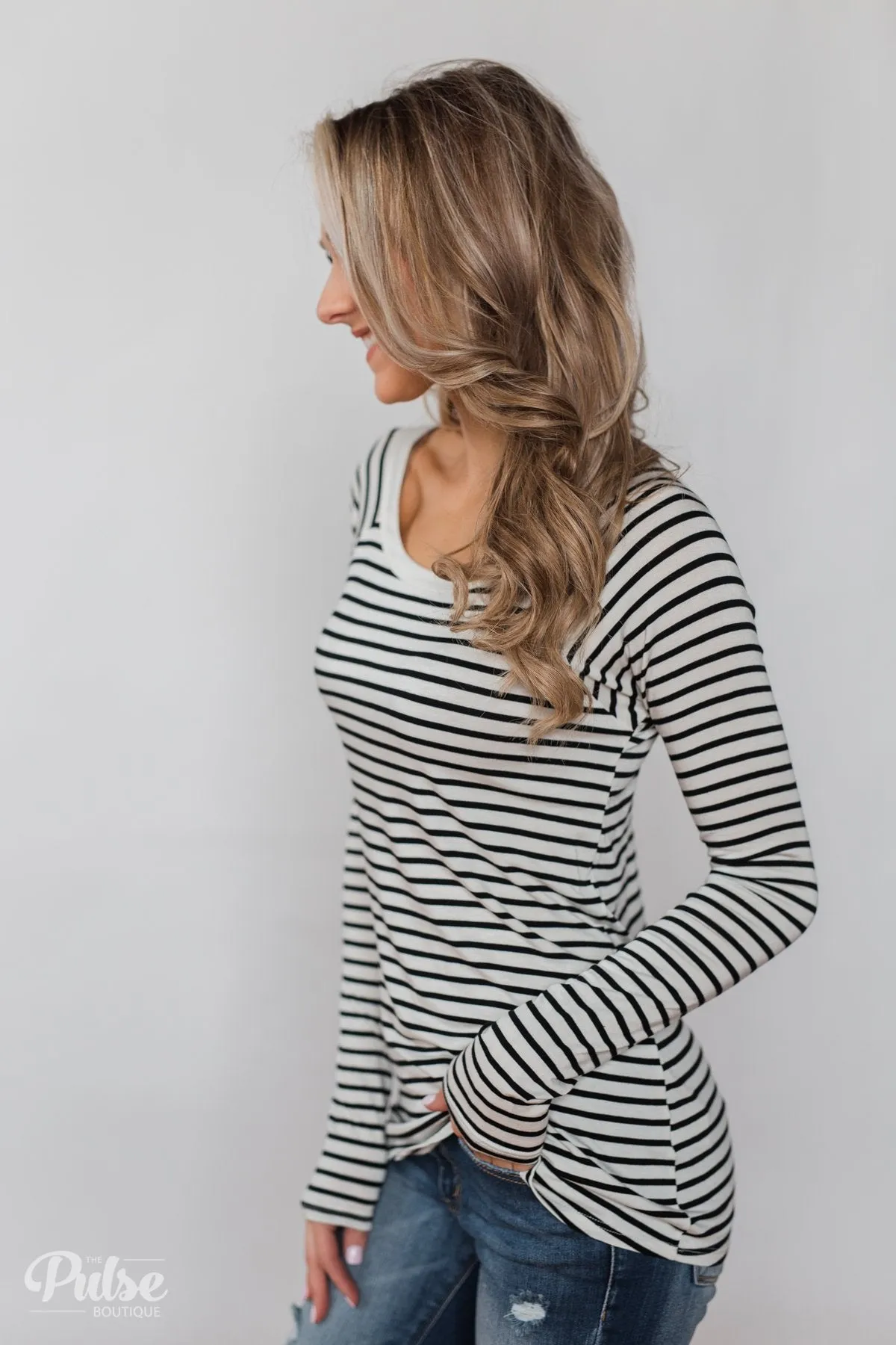 Everyday Striped Long Sleeve Top- White & Black