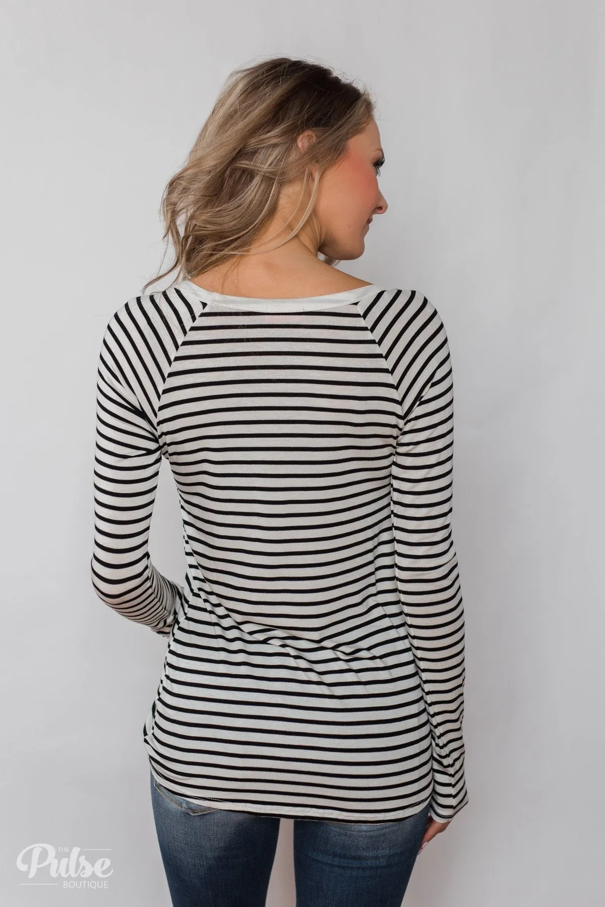 Everyday Striped Long Sleeve Top- White & Black