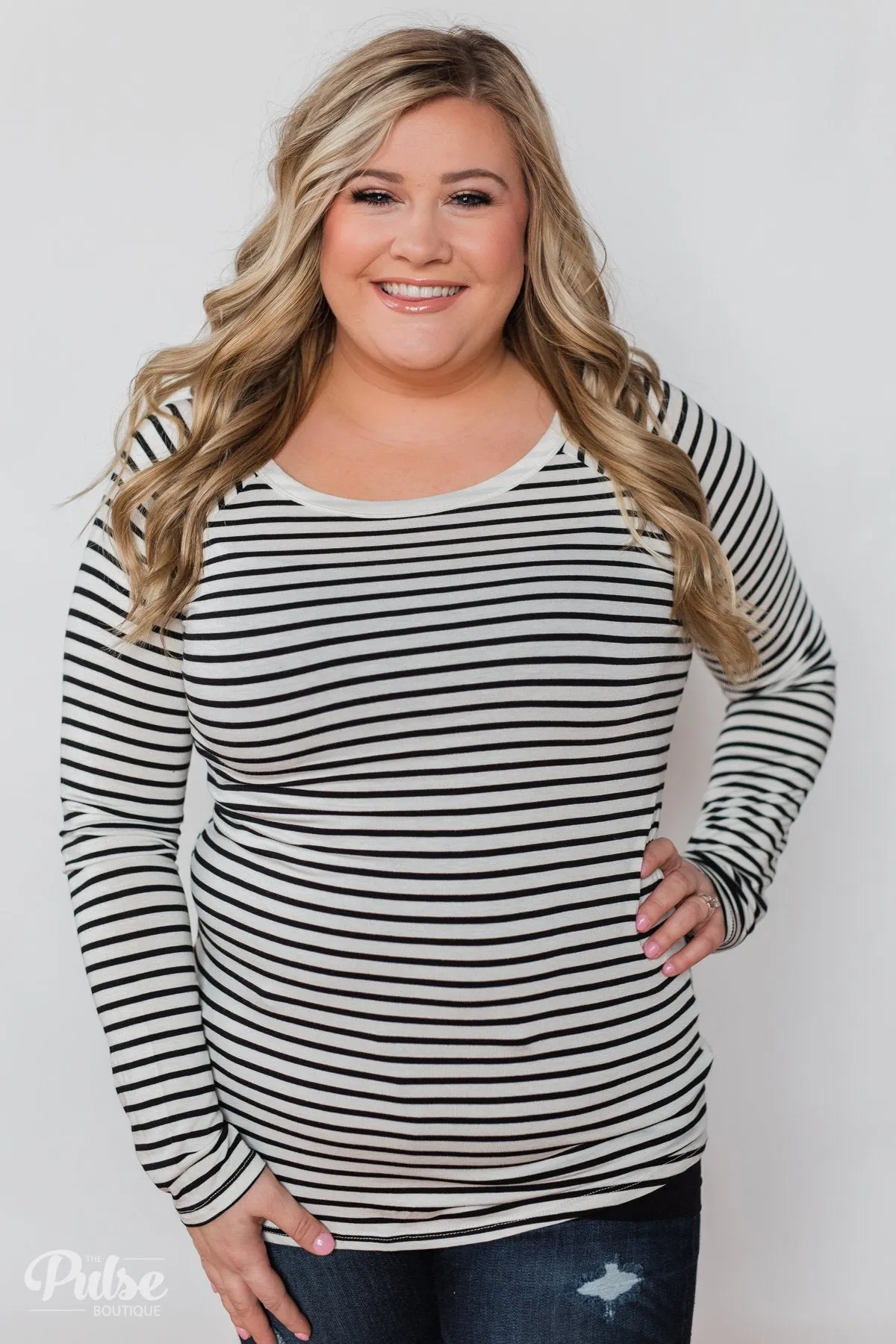 Everyday Striped Long Sleeve Top- White & Black