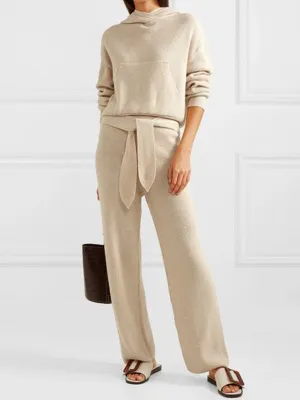 Fashion Casual Loose Hooded Long Sleeve Solid Color Two-piece Suit