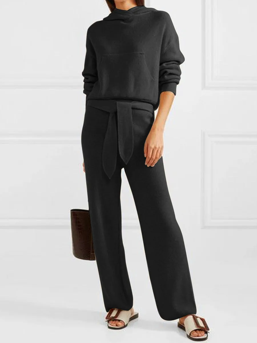 Fashion Casual Loose Hooded Long Sleeve Solid Color Two-piece Suit