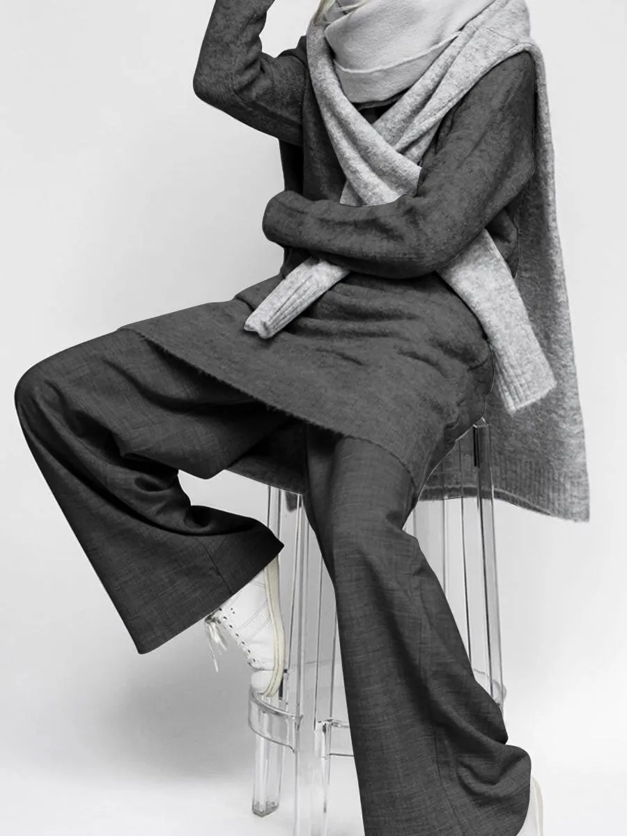 Fashion Casual Loose Solid Color Long Sleeve Two-piece Suit
