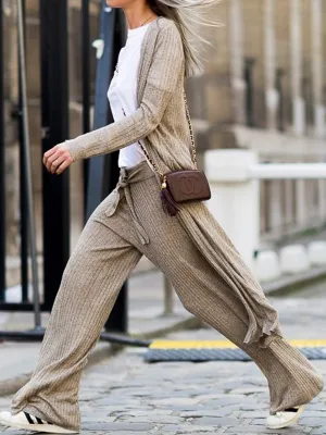 Fashion Casual Loose Solid Color Long-sleeved Jacket Two-piece Suit