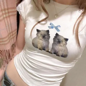 Fashionable All-match Cat T-shirt For Women