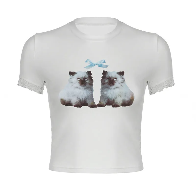 Fashionable All-match Cat T-shirt For Women