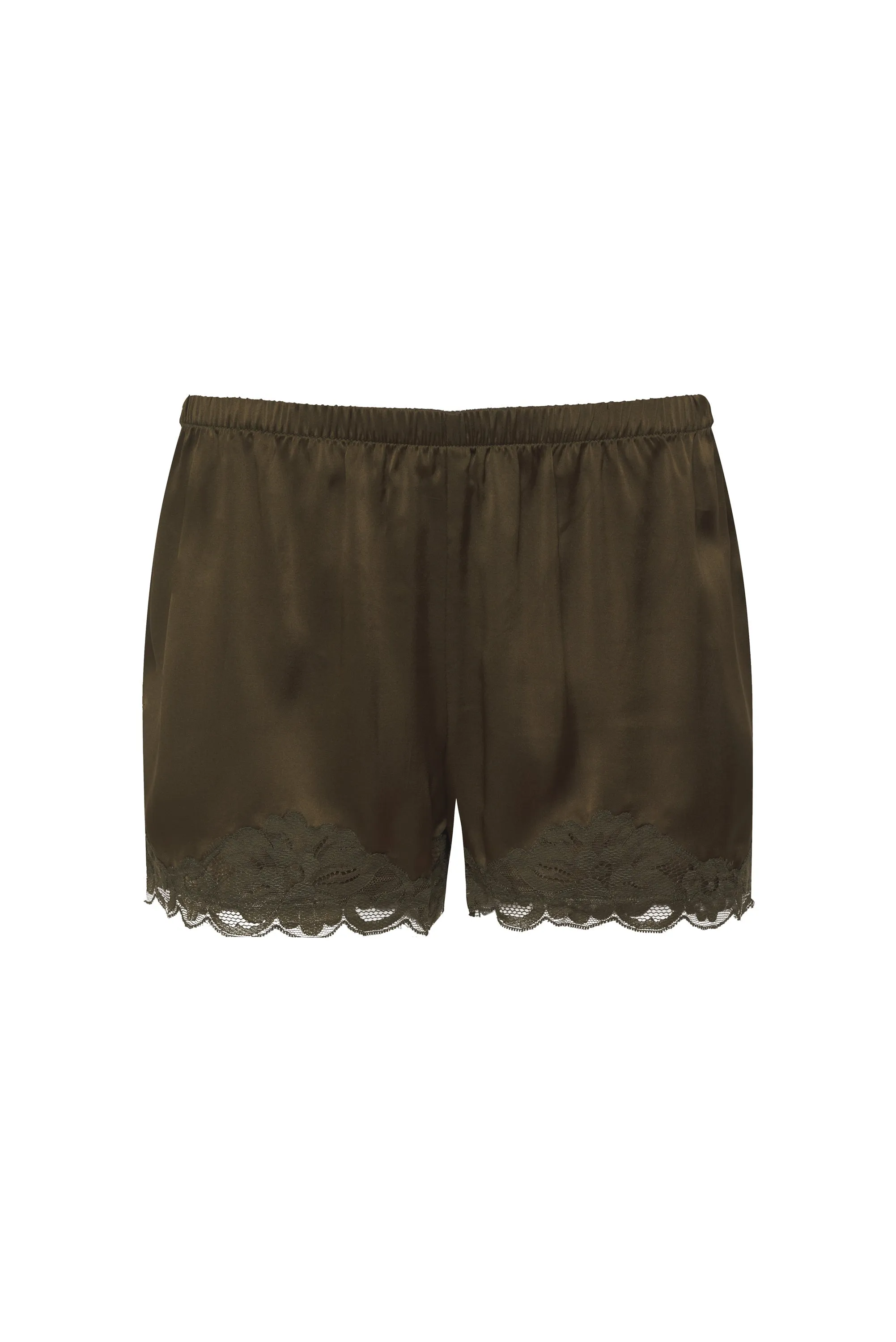 Floral Lace Silk Shorts Dark Olive