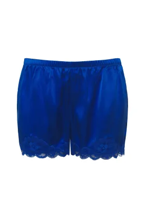 Floral Lace Silk Shorts True Blue