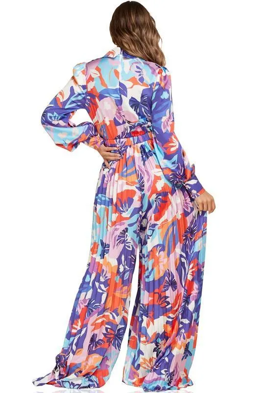 FLORAL PRINT PALAZO PLEATED JUMPSUIT
