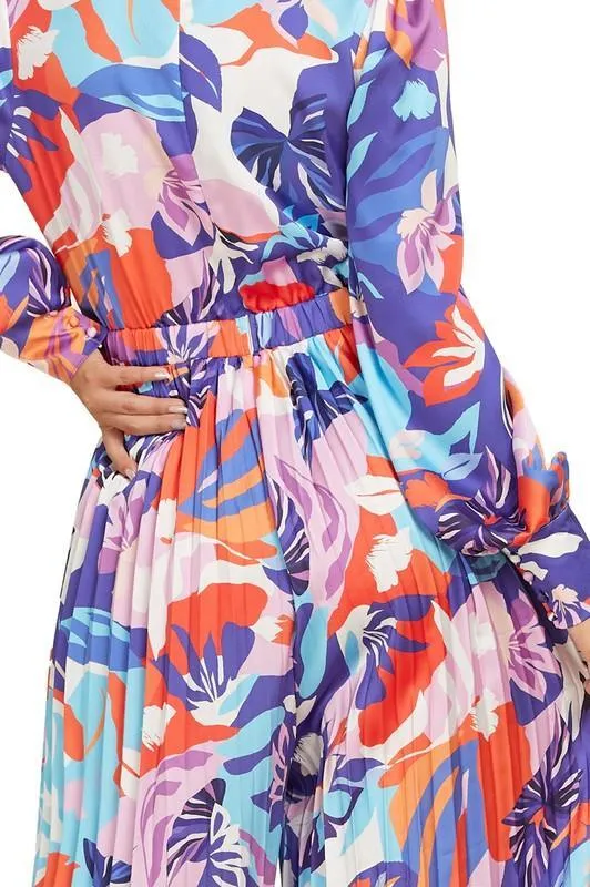 FLORAL PRINT PALAZO PLEATED JUMPSUIT