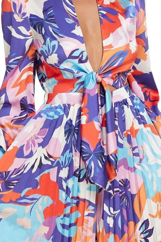 FLORAL PRINT PALAZO PLEATED JUMPSUIT