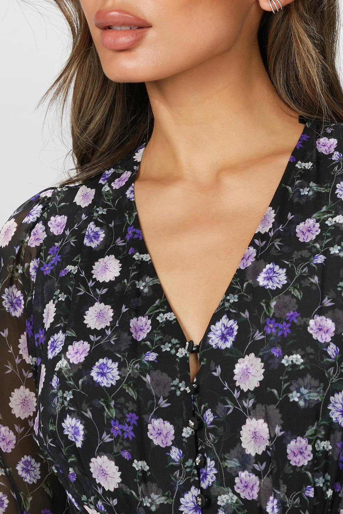 FLORAL-PRINT SILK MIDI DRESS