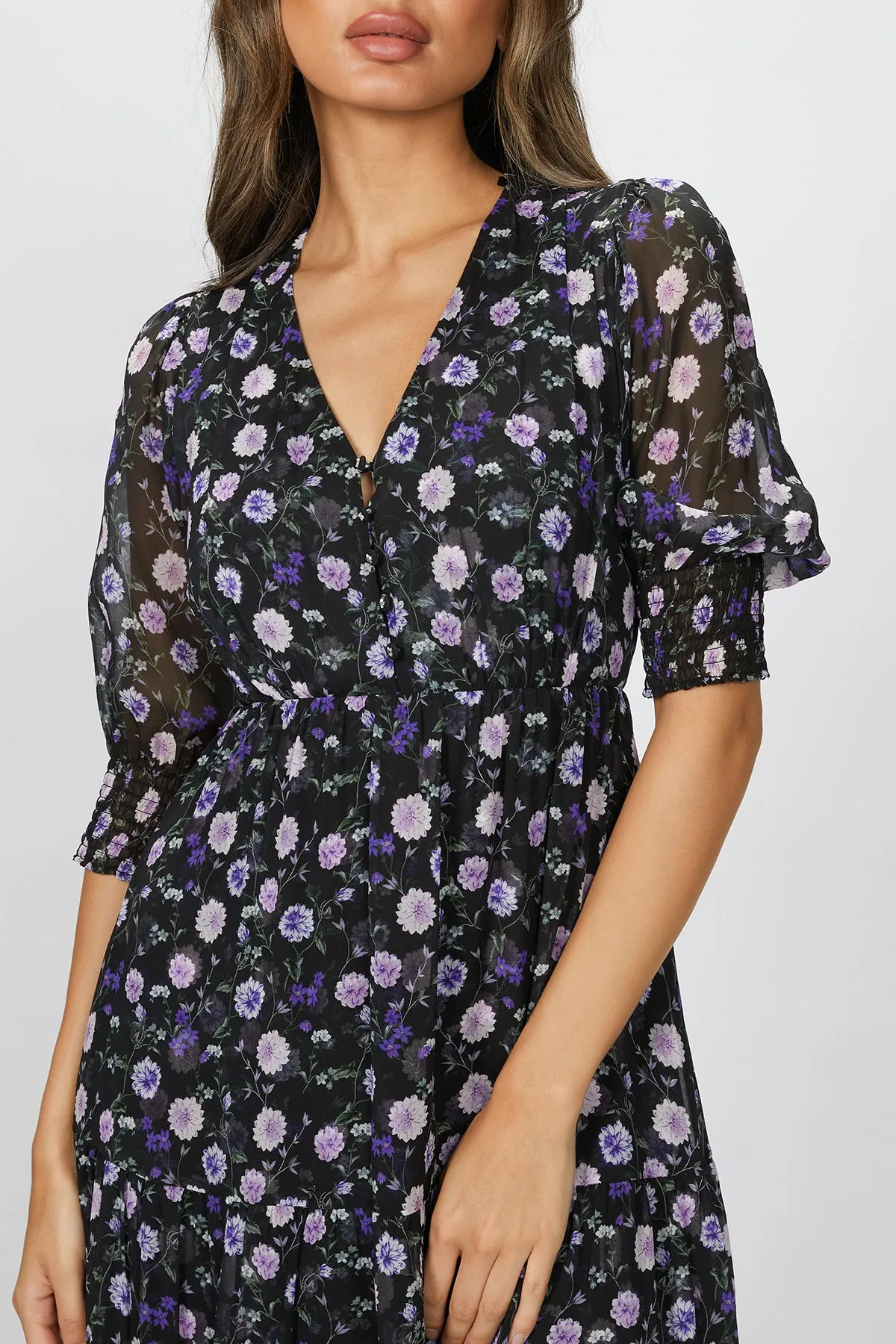 FLORAL-PRINT SILK MIDI DRESS