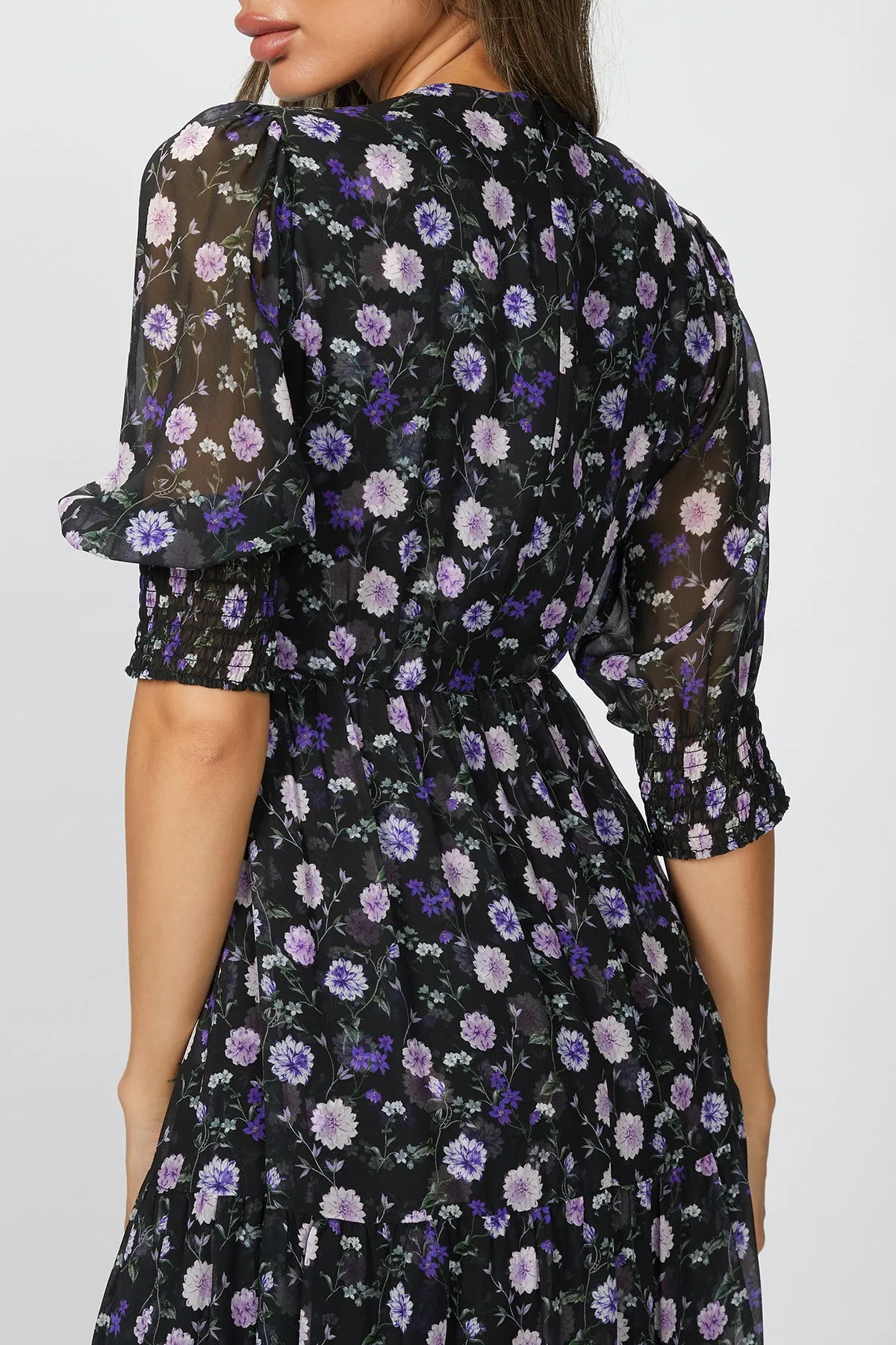 FLORAL-PRINT SILK MIDI DRESS