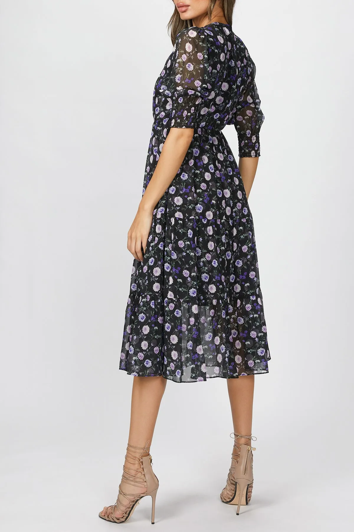 FLORAL-PRINT SILK MIDI DRESS