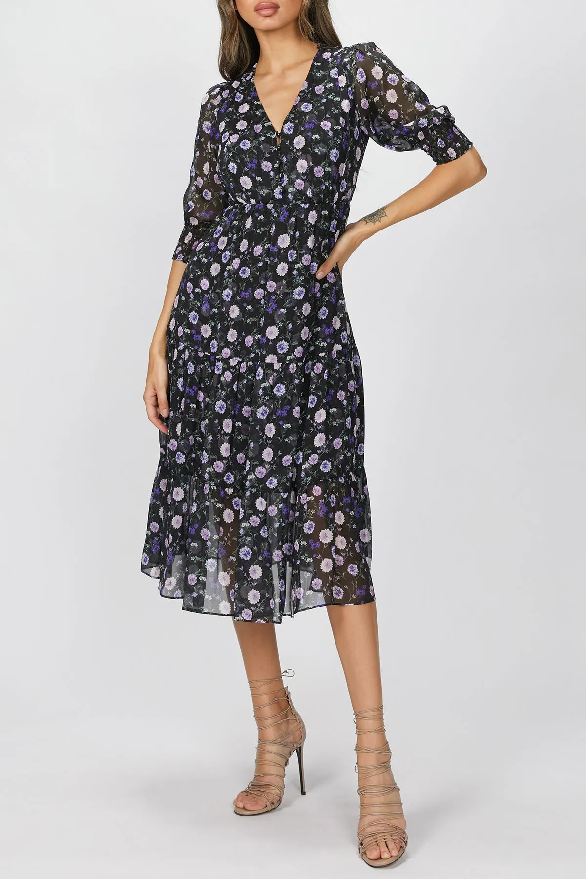 FLORAL-PRINT SILK MIDI DRESS