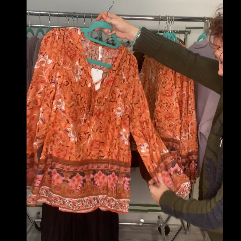 Floral Print V Neck Blouse with Ties