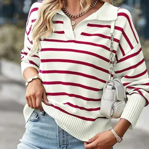 Forrest Red/Khaki Lapel Striped Knit Sweater