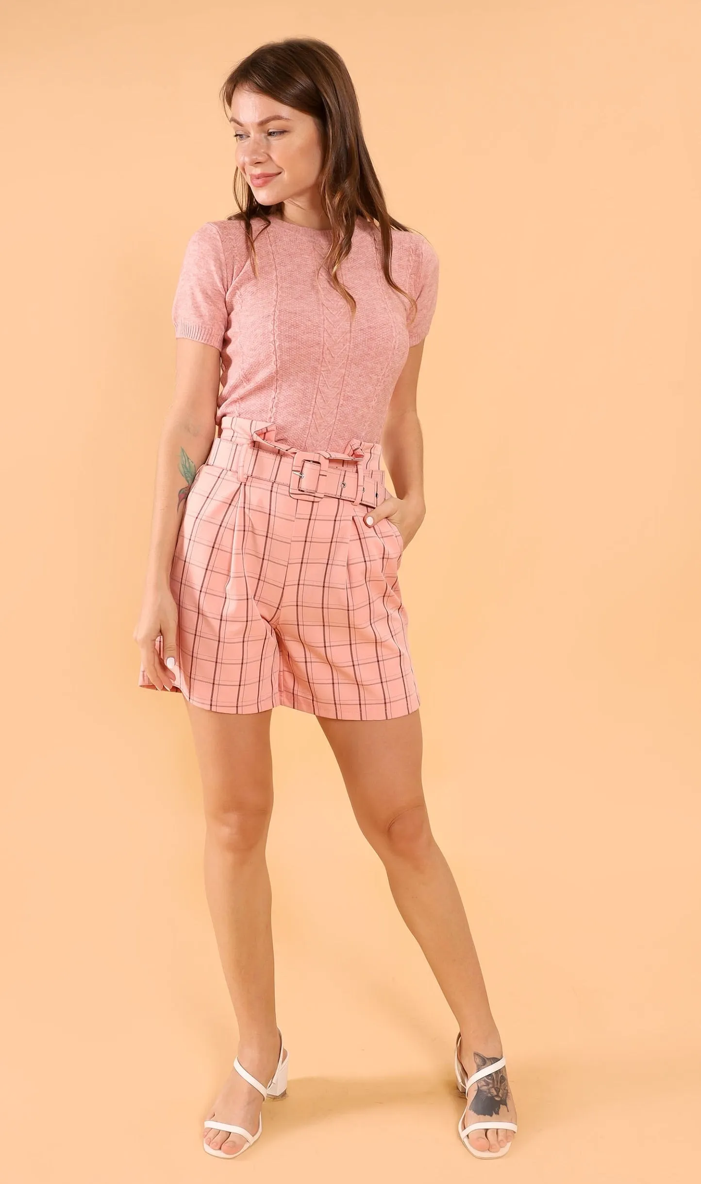 FRANKIE Belted Bermuda Shorts (Pink)