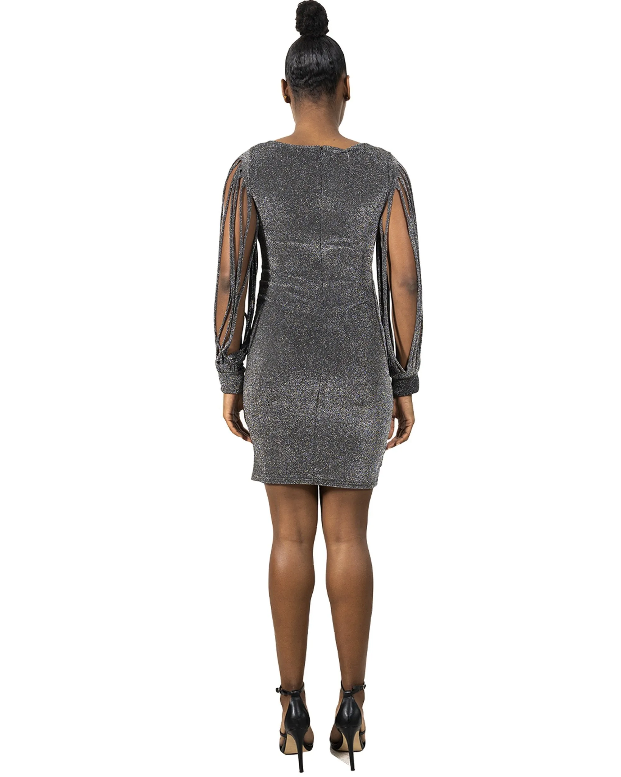 Fringe Sleeves Metallic Mini Dress