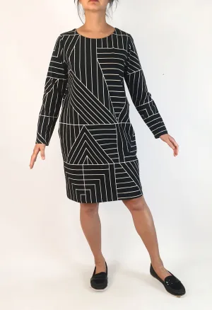 Frock Me Out black and white striped long sleeve dress size S (note: minor print fault)