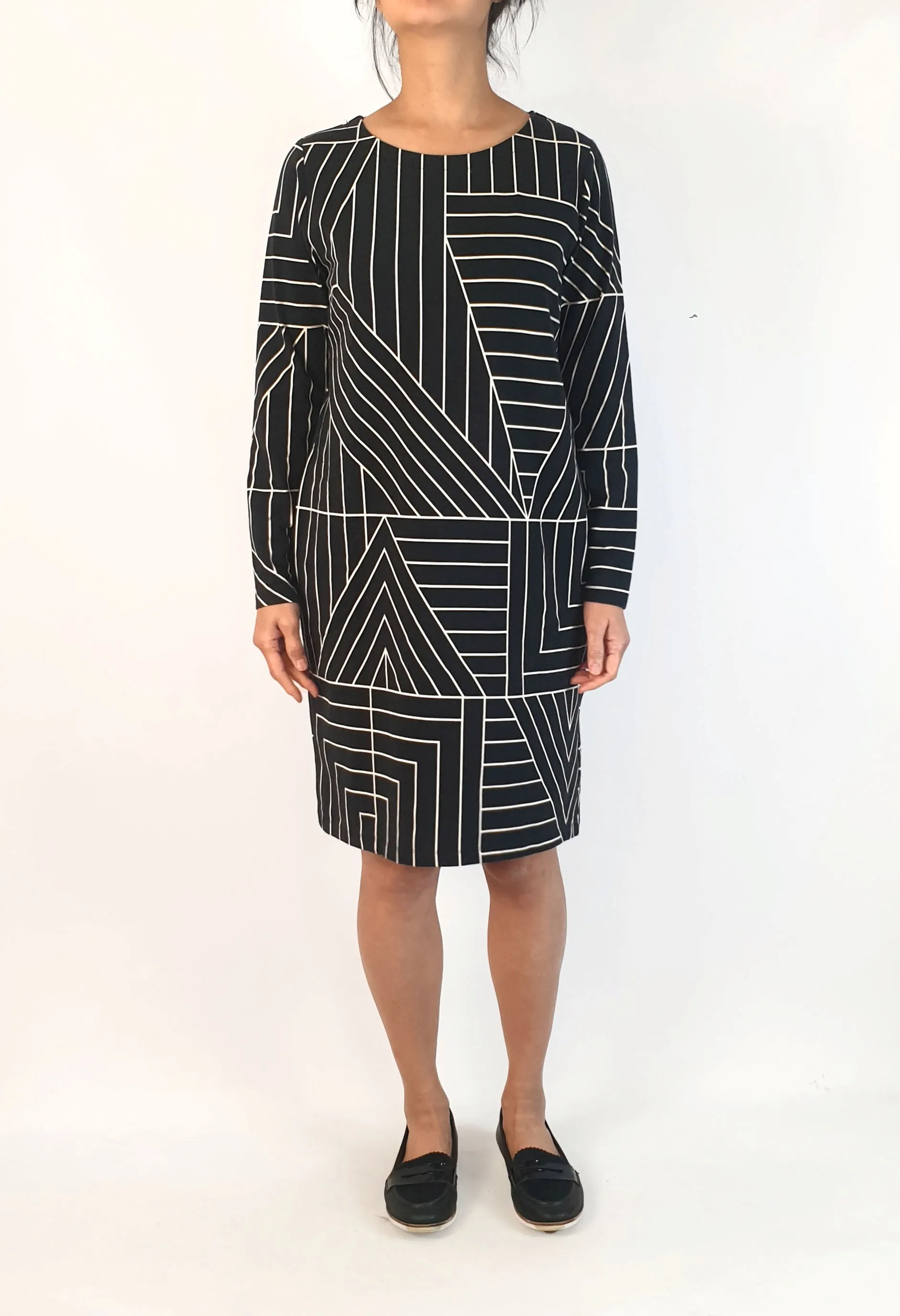 Frock Me Out black and white striped long sleeve dress size S (note: minor print fault)