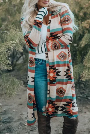 Geometric Block Open Front Long Cardigan