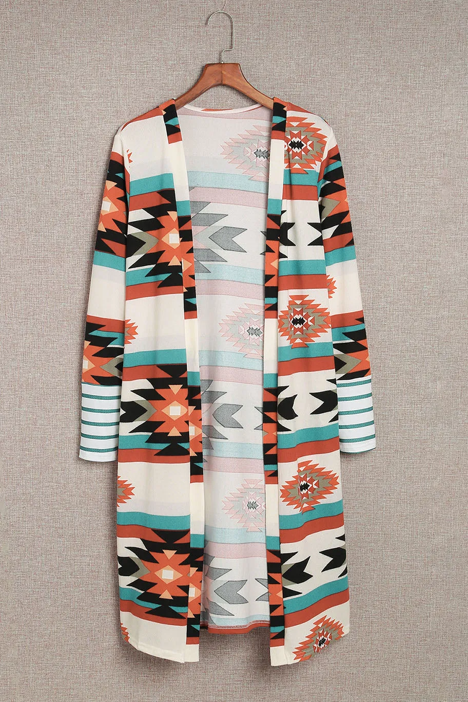 Geometric Block Open Front Long Cardigan