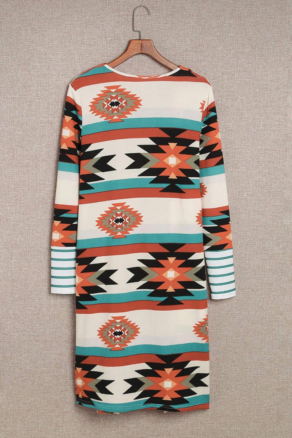 Geometric Block Open Front Long Cardigan