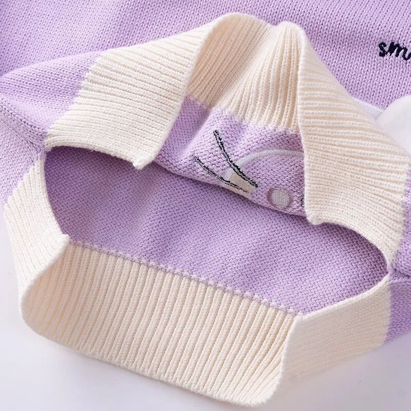 Girls Cartoon Embroidered Cat Knitted Vest - Blue, Green, Lavender