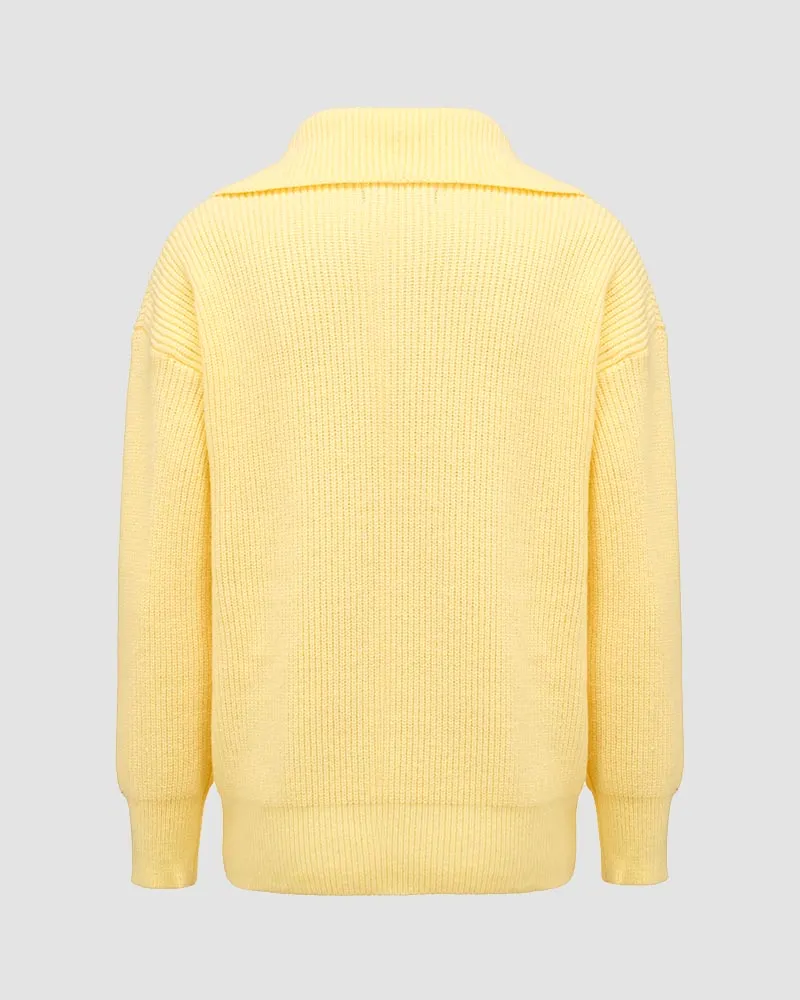 Glosst Ribbed Lapel Zip Sweater