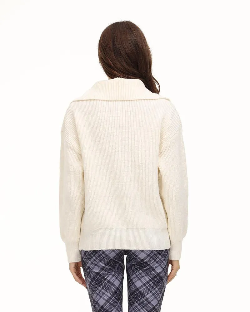 Glosst Ribbed Lapel Zip Sweater