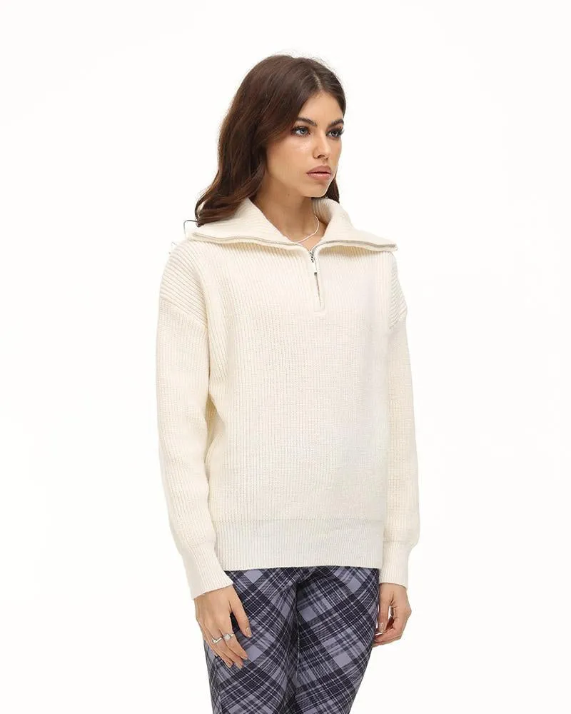 Glosst Ribbed Lapel Zip Sweater
