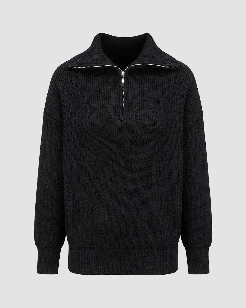 Glosst Ribbed Lapel Zip Sweater