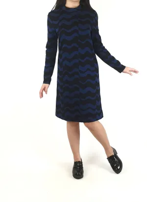Gorman black and blue wavy striped long sleeve dress size 8 (small fit, best fits size 6)