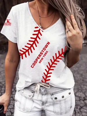 Graphic Print T-shirt, Casual V Neck Short Sleeve