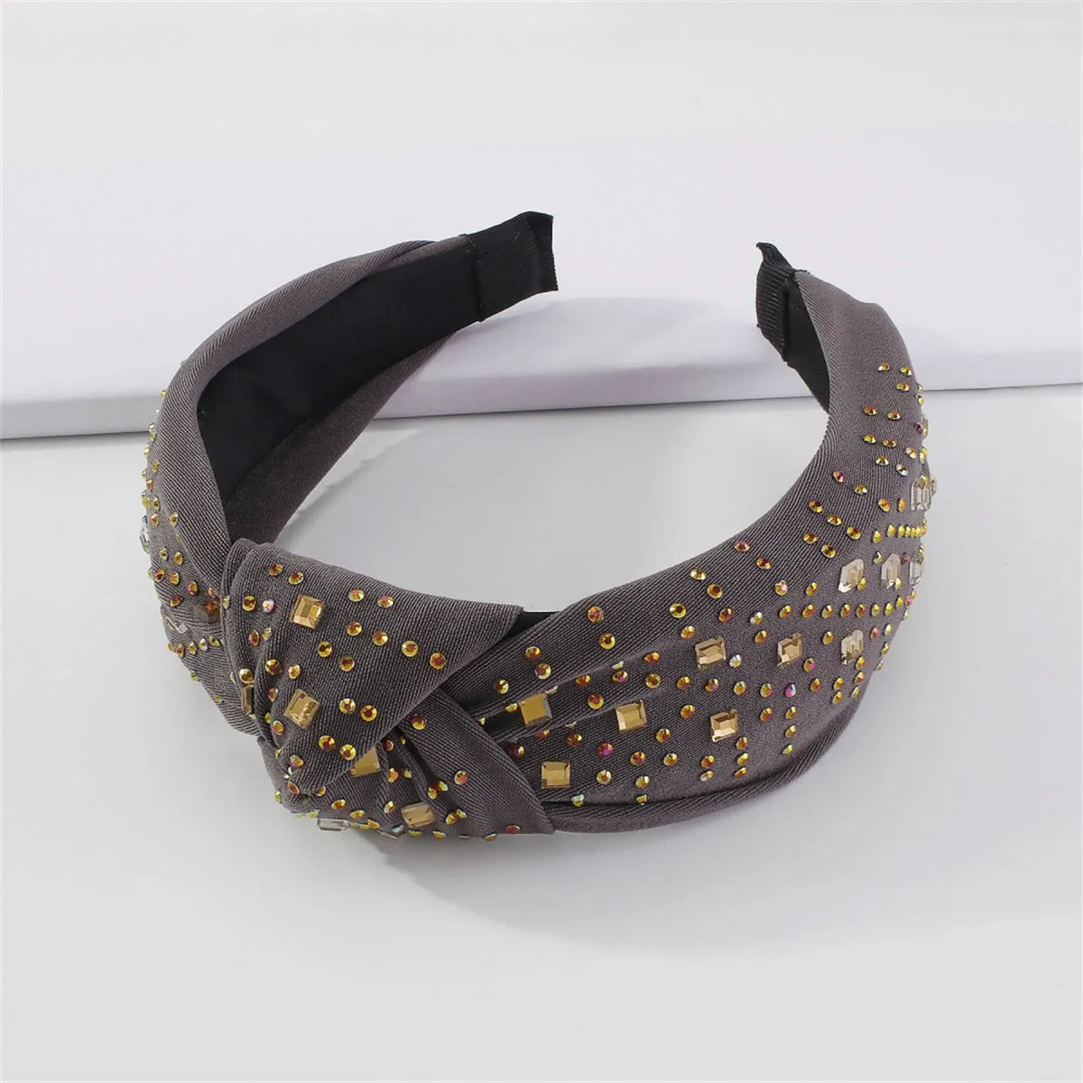 Gray Polyster & Cubic Zirconia 18K Gold-Plated Knot Hard Headband