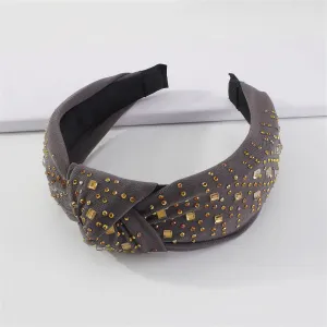 Gray Polyster & Cubic Zirconia 18K Gold-Plated Knot Hard Headband