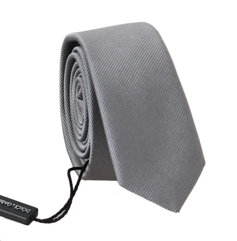 Gray Silk Patterned Slim Tie