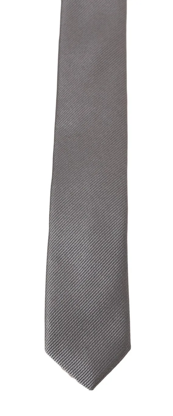 Gray Silk Patterned Slim Tie