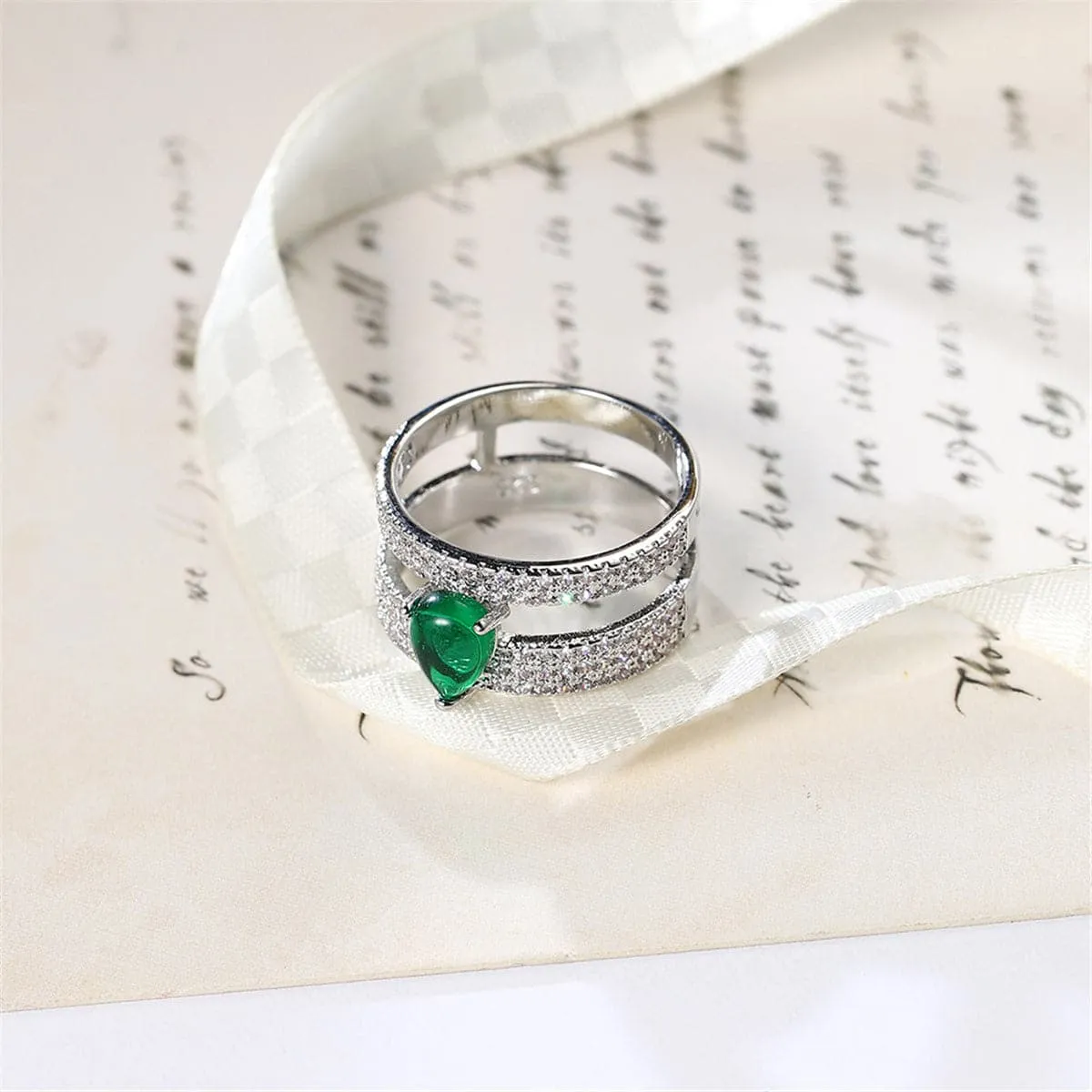 Green Cubic Zirconia & Crystal Layered Ring