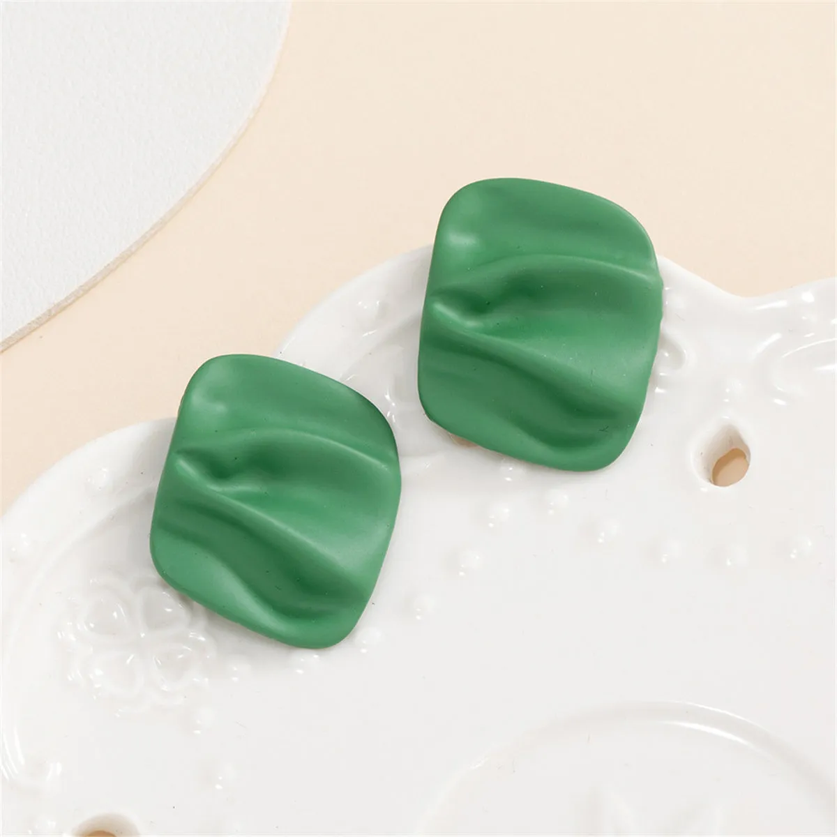 Green Enamel & Silver-Plated Ripple Stud Earrings