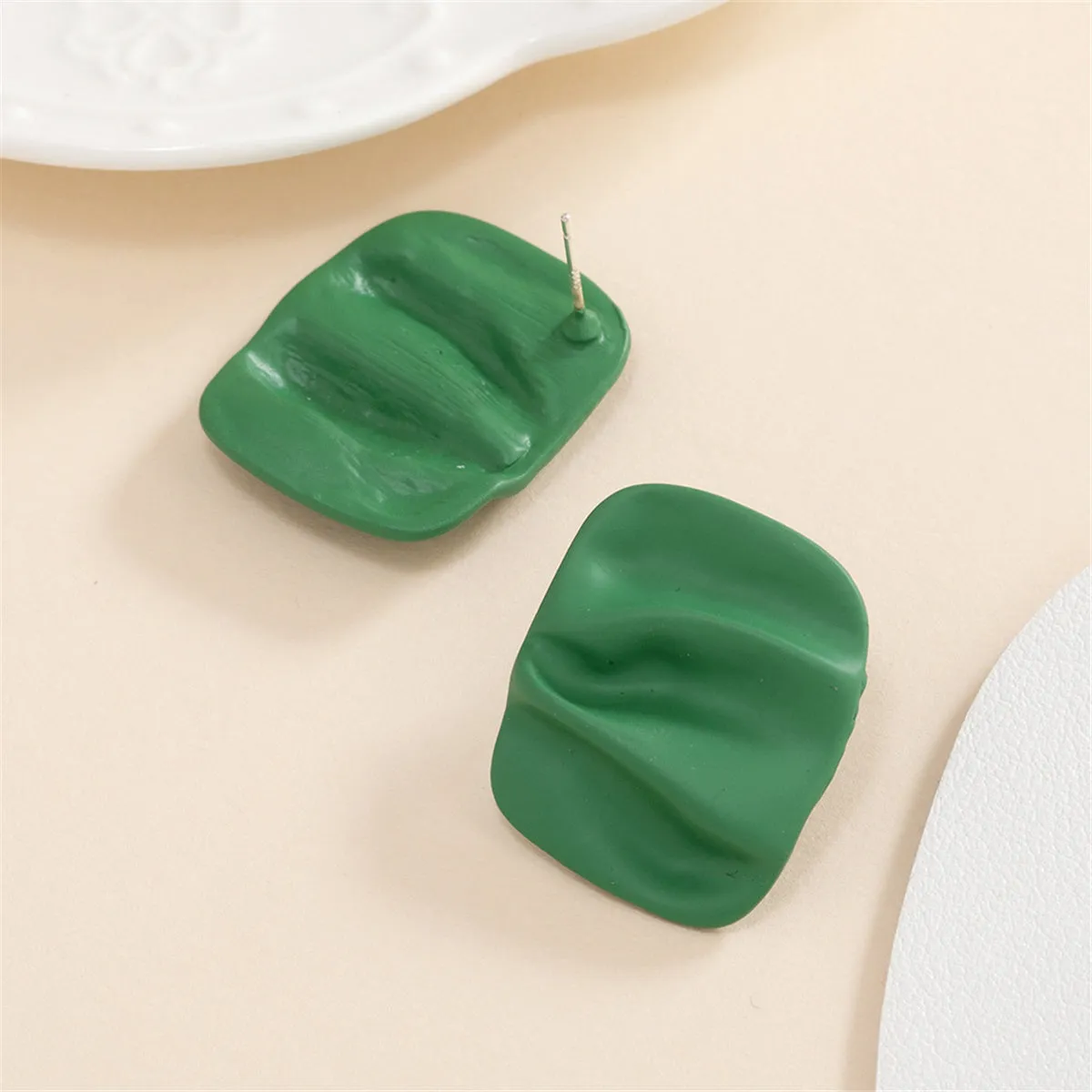 Green Enamel & Silver-Plated Ripple Stud Earrings