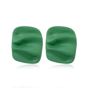 Green Enamel & Silver-Plated Ripple Stud Earrings