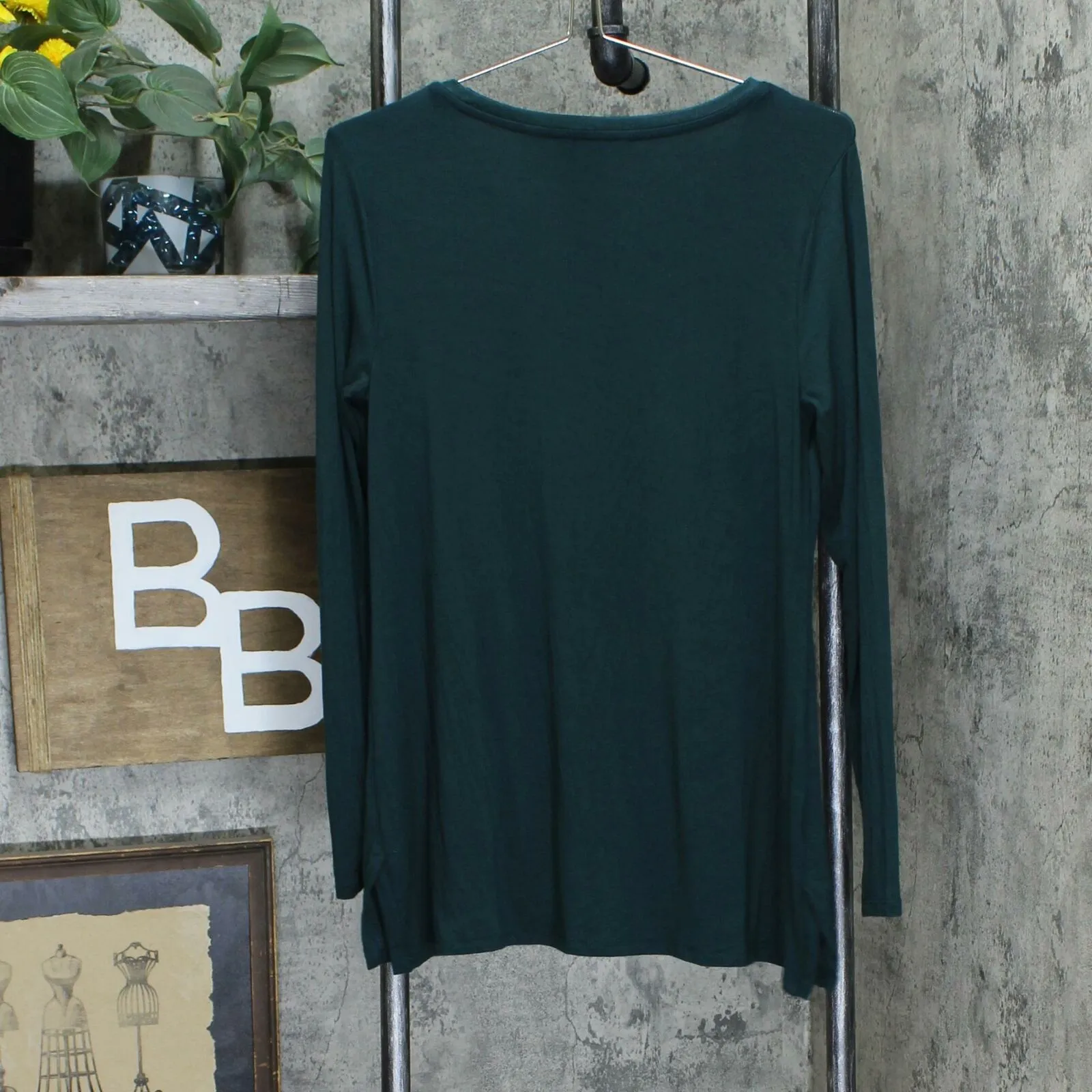 H by Halston Essentials Scoop-Neck Long Sleeve Tunic Top Deep Green XS