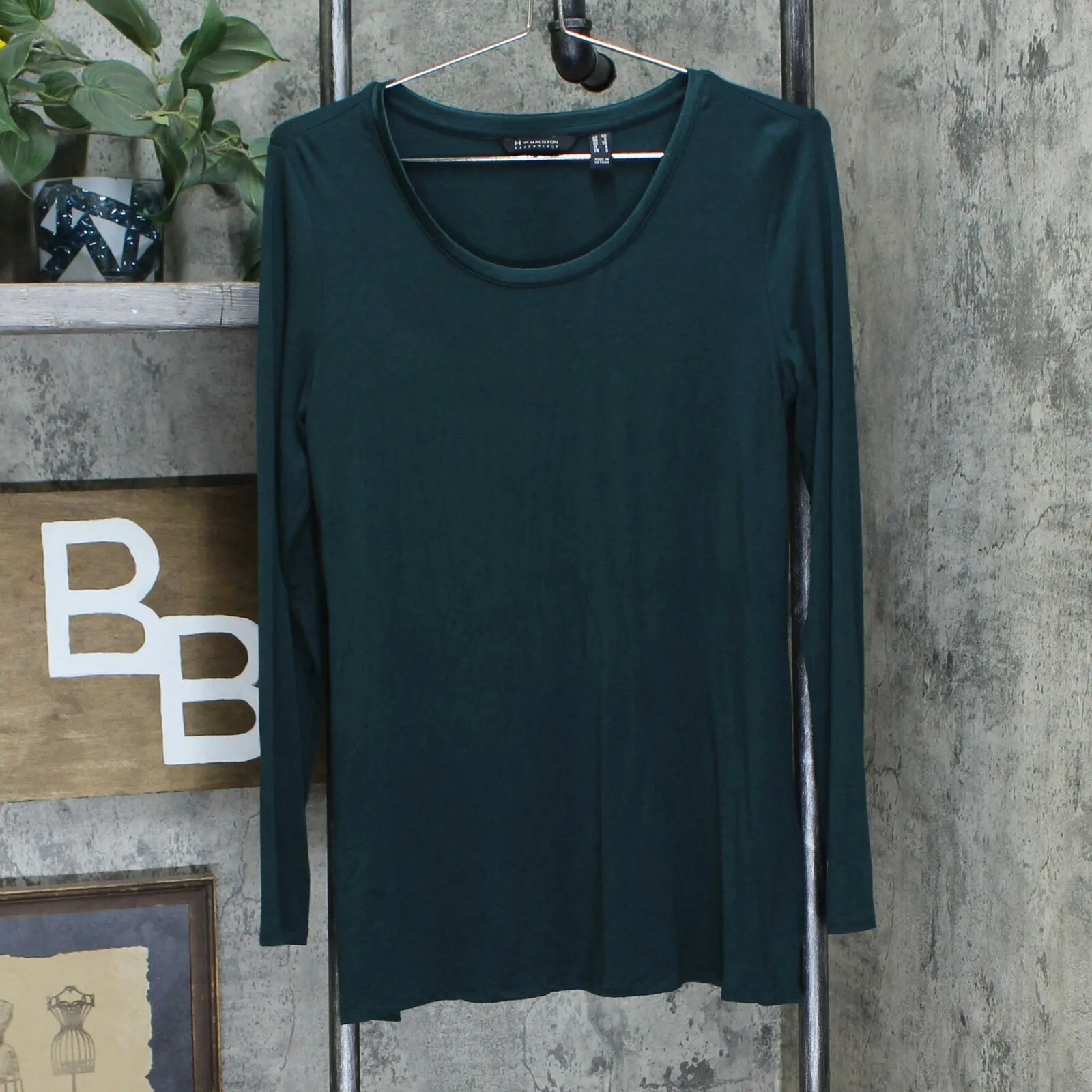H by Halston Essentials Scoop-Neck Long Sleeve Tunic Top Deep Green XS