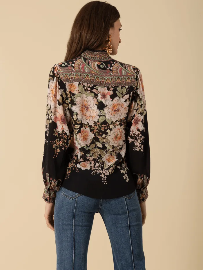 Hale Bob Women's HANNA Silk Patterned Blouse In Black 4YPR252A Col BLK
